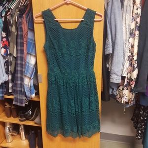 Dark Green Open-Back Lace Dress